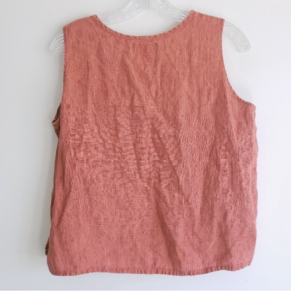 Flax Linen Orange Relaxed Fit Sleeveless Top - Picture 2 of 5